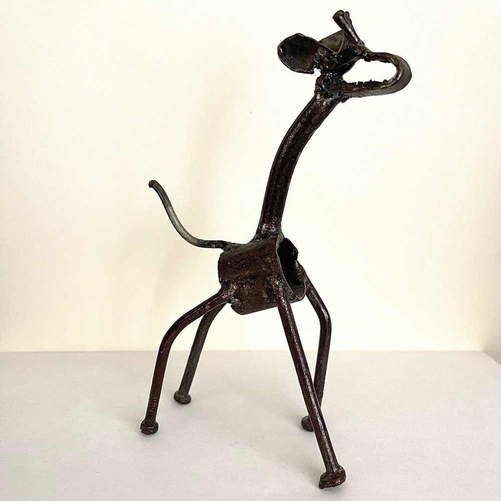 Small Vintage Brutalist Folk Art Dark Brown Giraffe Metal Art Sculpture